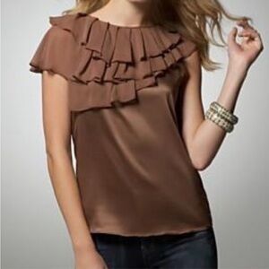 BCBGeneration Bronze Floating Layers Asymmetrical Neckline Top Charmeuse Sz Sm